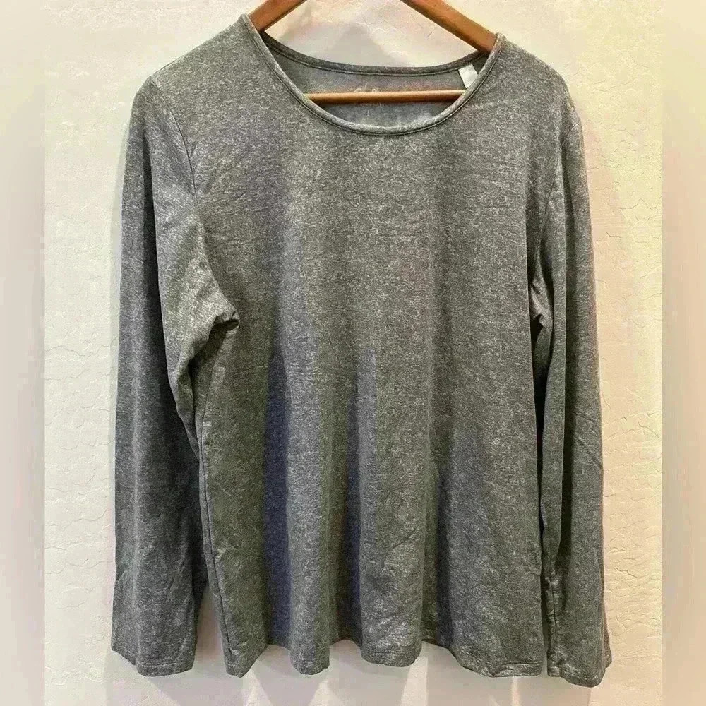 Croft & Barrow Long Sleeve Round Neck Sleepwear Top Women L Gray Stretch